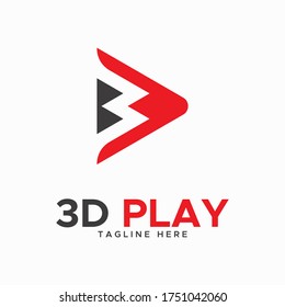 Letter 3 and D for play logo design