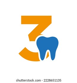 Letter 3 Dental Logo Concept With Teeth Symbol Vector Template