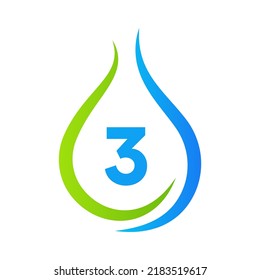 Letter 3 Drop Water Logo Design Vector Template. Minimal Water Logo Sign