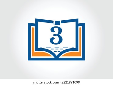 Letter 3 With Education Logo Book Concept. Training Career Sign, University, Academy Graduation Logo Template Vector Design.