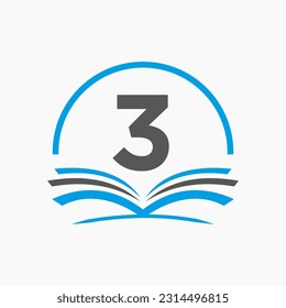 Letter 3 Education Logo Book Concept. Training Career Sign, University, Academy Graduation Logo Template Design