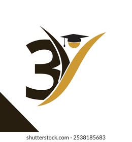 Letter 3 With Education Logo Design Vector Template. Graduation Hat Icon