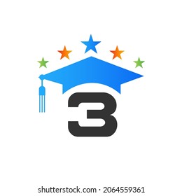 Letter 3 Education Logo Initial Graduation Cap Concept. Education Logo Design Template With 3 Letter Graduate Hat Vector Template