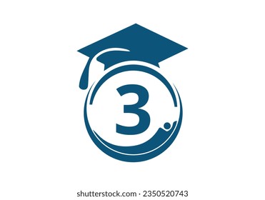 Carta 3 Concepto de tapón de graduación inicial con logotipo educativo. Logo de graduación con plantilla de vector de letra