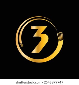 Carta 3 com fio elétrico, cabo de fibra óptica Logo Design Vetor Template.