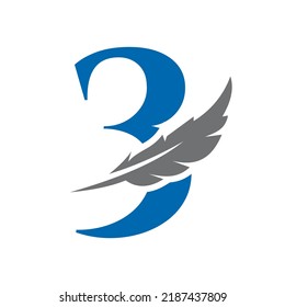 Letter 3 Feather Logo Vector Template. Law Logo Bird Feather Symbol