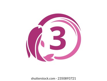 Letter 3 Fish Logo design. Water Animal icon. Font emblem. Modern vector logotype for business and company identity.