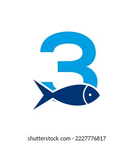 Letter 3 Fish Logo, Ocean Logo Vector Template 