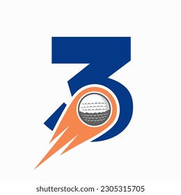Letra 3 Concepto De Logotipo De Golf Con Icono De Pelota De Golf En Movimiento. Plantilla de vectores de logotipo de deportes de hockey