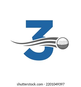 Letter 3 Golf Logo Symbol. Hockey Design Based Alphabet Vector Template