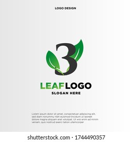 Letter 3 Green Leaf Logo Design Element, Letter 3 leaf initial logo template