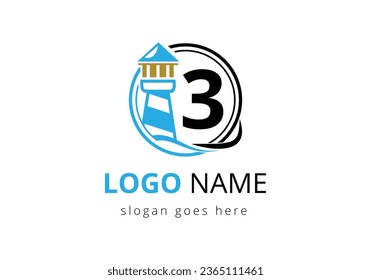 Letter 3 Lighthouse Logo Design Vector Template. Modern vector lighthouse logo for business, organization, or website