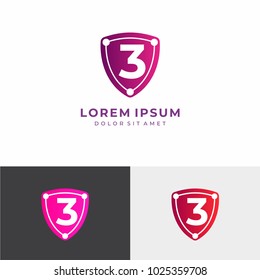 Letter 3 Logo. C Letter Design Vector with Shield