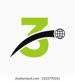 Letter 3 Logo Concept With Global World Icon Vector Template