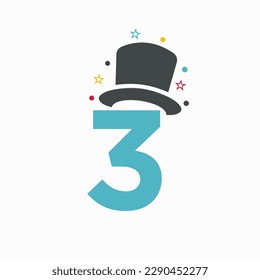 Letter 3 Magic Hat Logo Design. Magician Symbol Vector Template