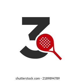Letter 3 Padel Racket Logo Design Vector Template. Beach Table Tennis Club Symbol