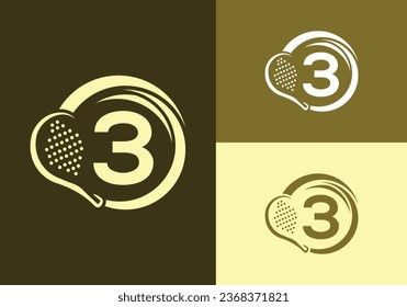 Letter 3 With Padel Racket Logo Design Vector Template. Beach Table Tennis Club Symbol. business, and company identity