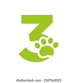 Letter 3 Pet Care Logo, Dog Logo Design Vector Sign and Symbol Template