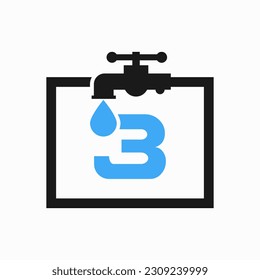 Letter 3 Plumber Logo Design. Plumbing Water Logo Template