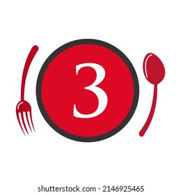 Letter 3 Restaurant Logo. Restaurant Logotype On Letter 3 Spoon And Fork Concept Vector