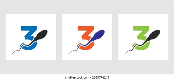 Letter 3 Sperm Cell Logo Template. Medizinisches Symbol der Sperm Bank