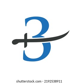 Letter 3 Swords Logo Vektorvorlage. Swords-Symbol für Schutz und Datenschutz-Symbol
