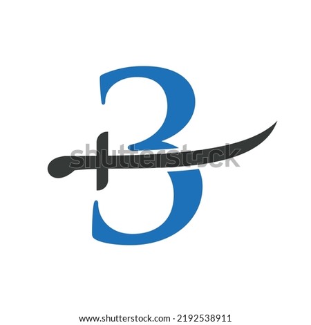 Letter 3 Swords Logo Vector Template. Swords Icon For Protection and Privacy Symbol