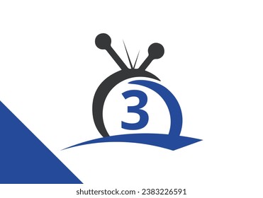 Letter 3 television Logo Design Concept. channel television TV logo vector icon illustration