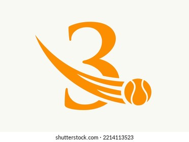 Letter 3 Tennis Logo Design Template. Tennis Sport Academy Sign, Club Symbol
