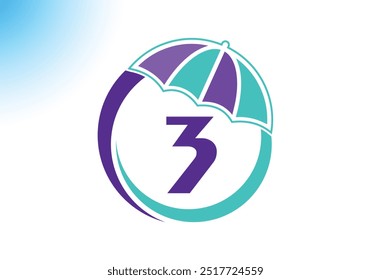 Letter 3 Umbrella Logo Design Vector Template.