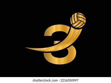 Letter 3 Volleyball Logo Design For Volleyball Club Symbol Vector Template. Volleyball Sign Template Design.