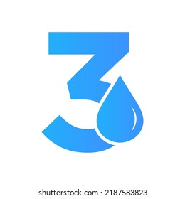 Letter 3 Water Logo Element Vector Template. Water Drop Logo Symbol