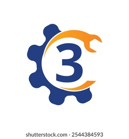 Carta 3 chave inglesa e logotipo da engrenagem para mecânica, tecnologia, serviço de reparo, negócio automotivo, construção reparação Logo Vetor Template