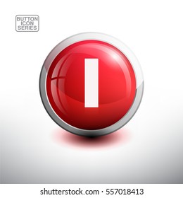 Letter I in 3D Glossy Red Button for web Icon, Education Icon and Alphabet Icon. Vector Illustration