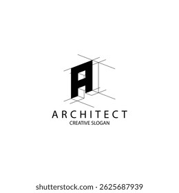 Carta A Arquitetura do logotipo 3D para empresa de construção. modelo de propriedade ilustração vetorial para sua marca.