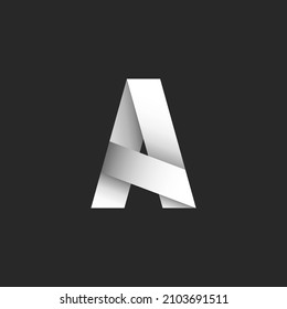 Letter A 3d logo bold font typography design element, paper cut stripes black and white gradient, creative identity fashion boutique emblem