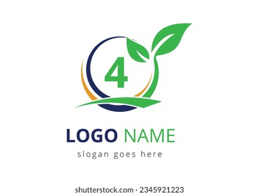 Letter 4 Agriculture Logo. Agro Farm Logo Based on Alphabet for Bakery, Bread, Cake,  Home Industries Business Identity. Agriculture and farming logo design