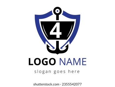 letter 4 with Anchor Logo Design Template. Marine, Sailing Boat Logo svg