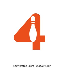 Buchstabe 4 Bowling-Logo. Vectorvorlage für das Kugelbild mit Bowling-Ball