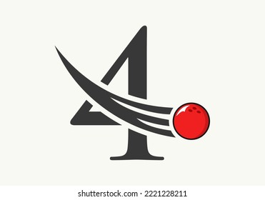 Letter 4 Bowling Logo. Bowling Ball Symbol With Moving Ball Vector Template