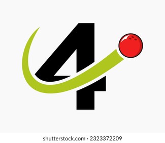 Letter 4 Bowling Logo. Bowling Ball Symbol With Moving Ball Icon
