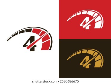 Letter 4 Cars Repair With Speedometer logo design template, Car Automotive company logo sign symbol.