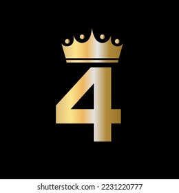 Letter 4 Charity Crown Logo Design With Unit Symbol Vector Template