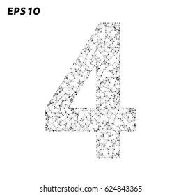 The letter 4 consists of points, lines and triangles. Vector illustration