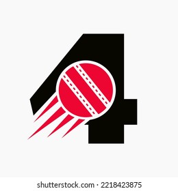 Letter 4 Cricket Logo Concept With Moving Cricket Ball Icon. Cricket Sports Logotype Symbol Vector Template