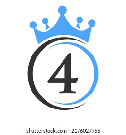 Letter 4 Elegant Crown Logo Template. Royal Crown Logotype Luxury Sign  for Beauty, Fashion, Spa, Star Symbol