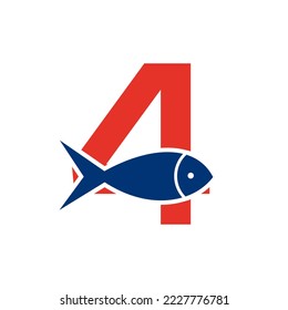 Letter 4 Fish Logo, Ocean Logo Vector Template 