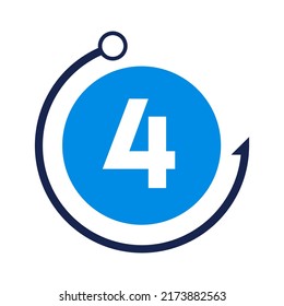 Letter 4 Fishing Logo Design Template. Fishing Club Logo On Letter 4 Concept