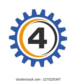 Letter 4 Gear Logo Design Template. Automotive Gear Logo for Business and Industrial Identity