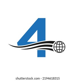 Letter 4 Global Logo Combined With Global Icon, Earth Sign For Business and Technology Identity Template